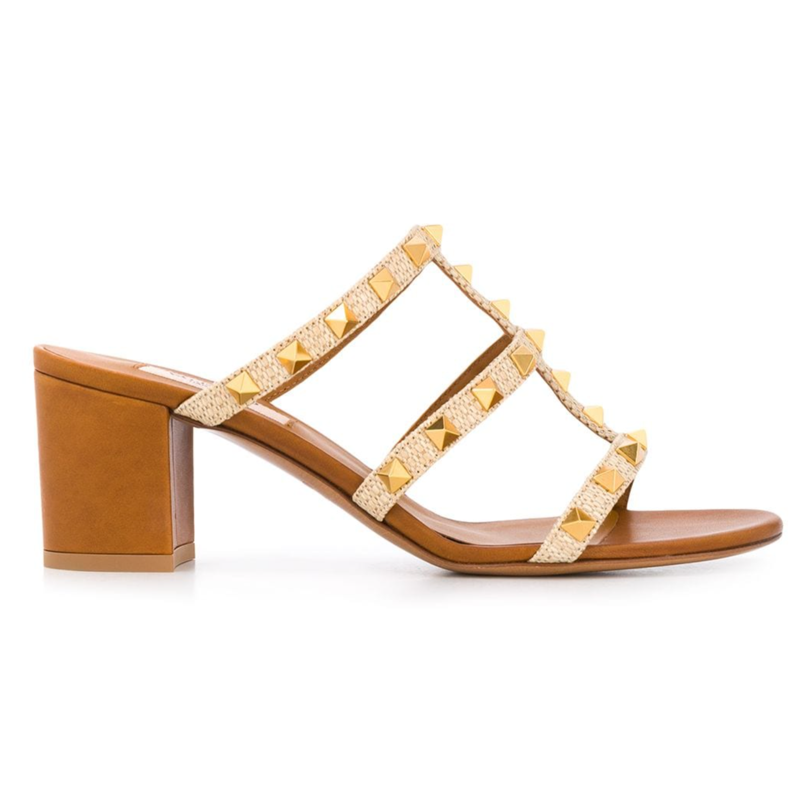 Valentino Rockstud City Slide 60mm Brown Mule Caged Sandal Block Heel Pump 36